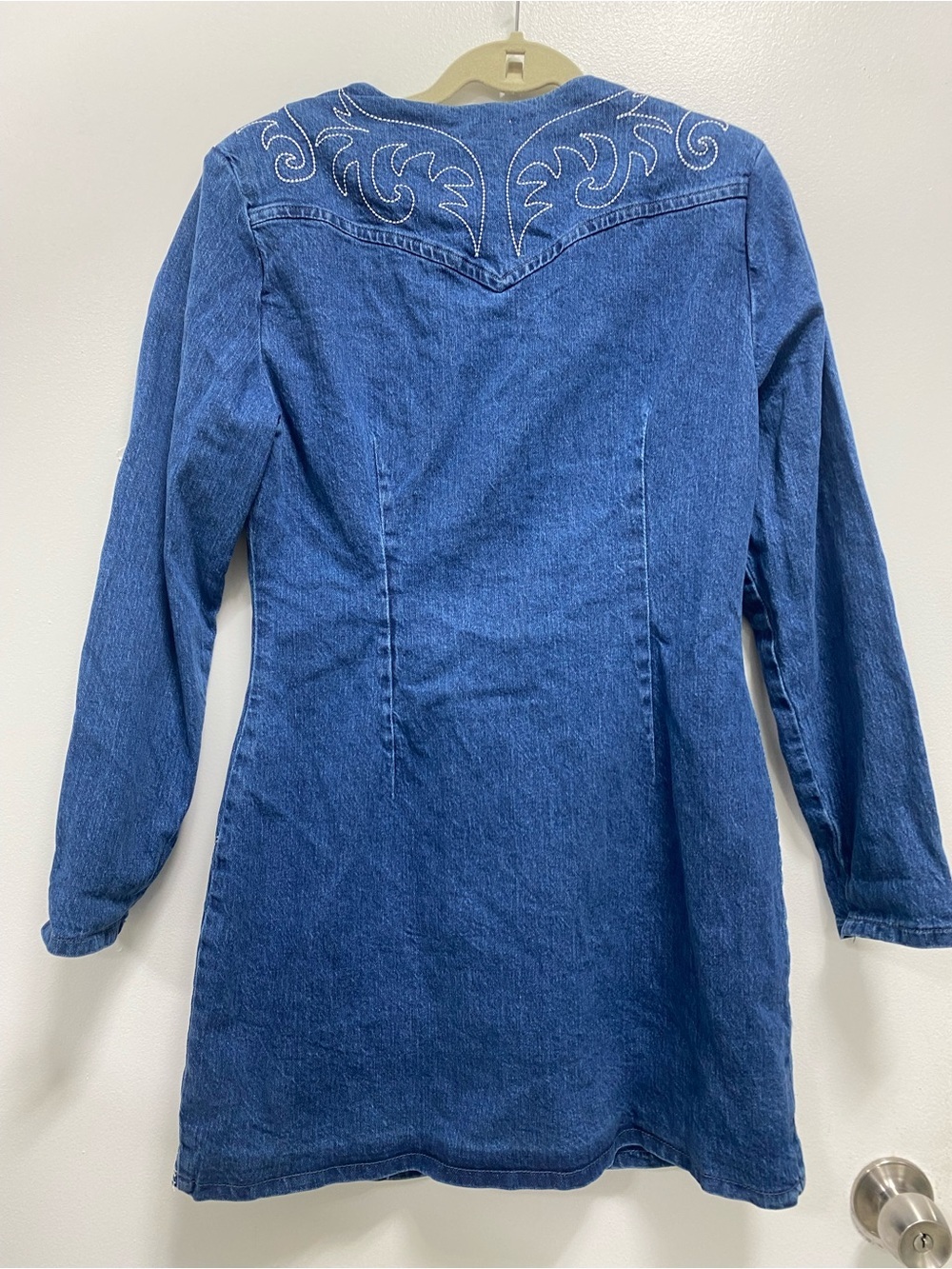 Avec Les Filles Blue Denim Embroidered Button-Front Mini Dress - Picture 11 of 12